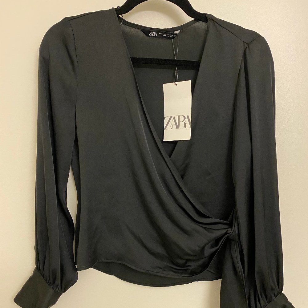 NWT Zara Black Wrap Top